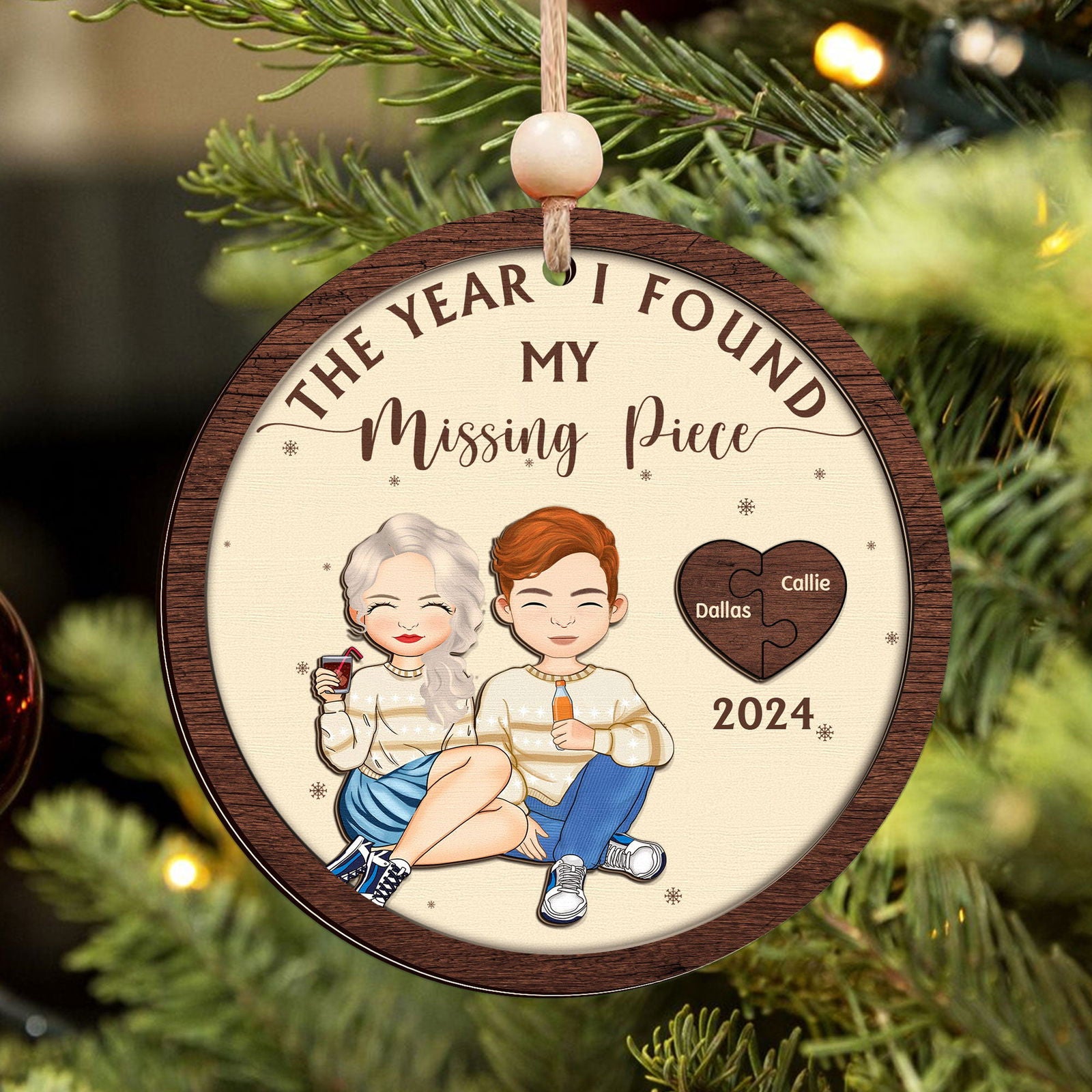 The Year I Found My Missing Piece Kissing Couples - Personalized 2-Layered Wooden Ornament CF806 - 19Gifts