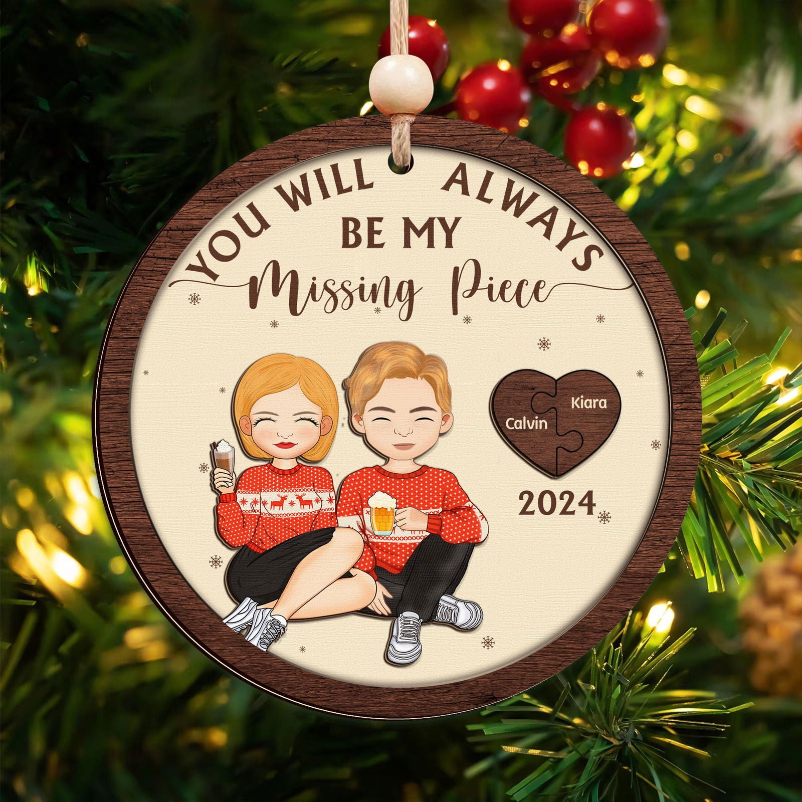 The Year I Found My Missing Piece Kissing Couples - Personalized 2-Layered Wooden Ornament CF806 - 19Gifts