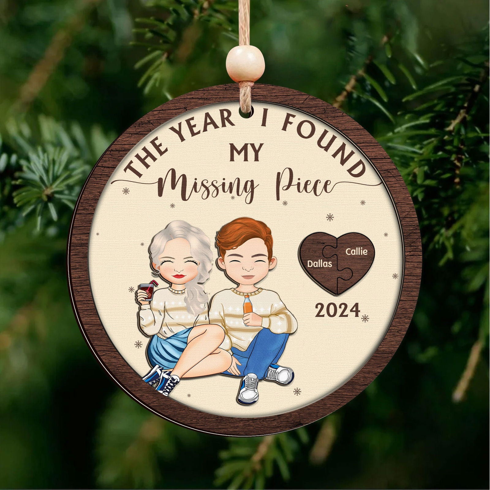 The Year I Found My Missing Piece Kissing Couples - Personalized 2-Layered Wooden Ornament CF806 - 19Gifts
