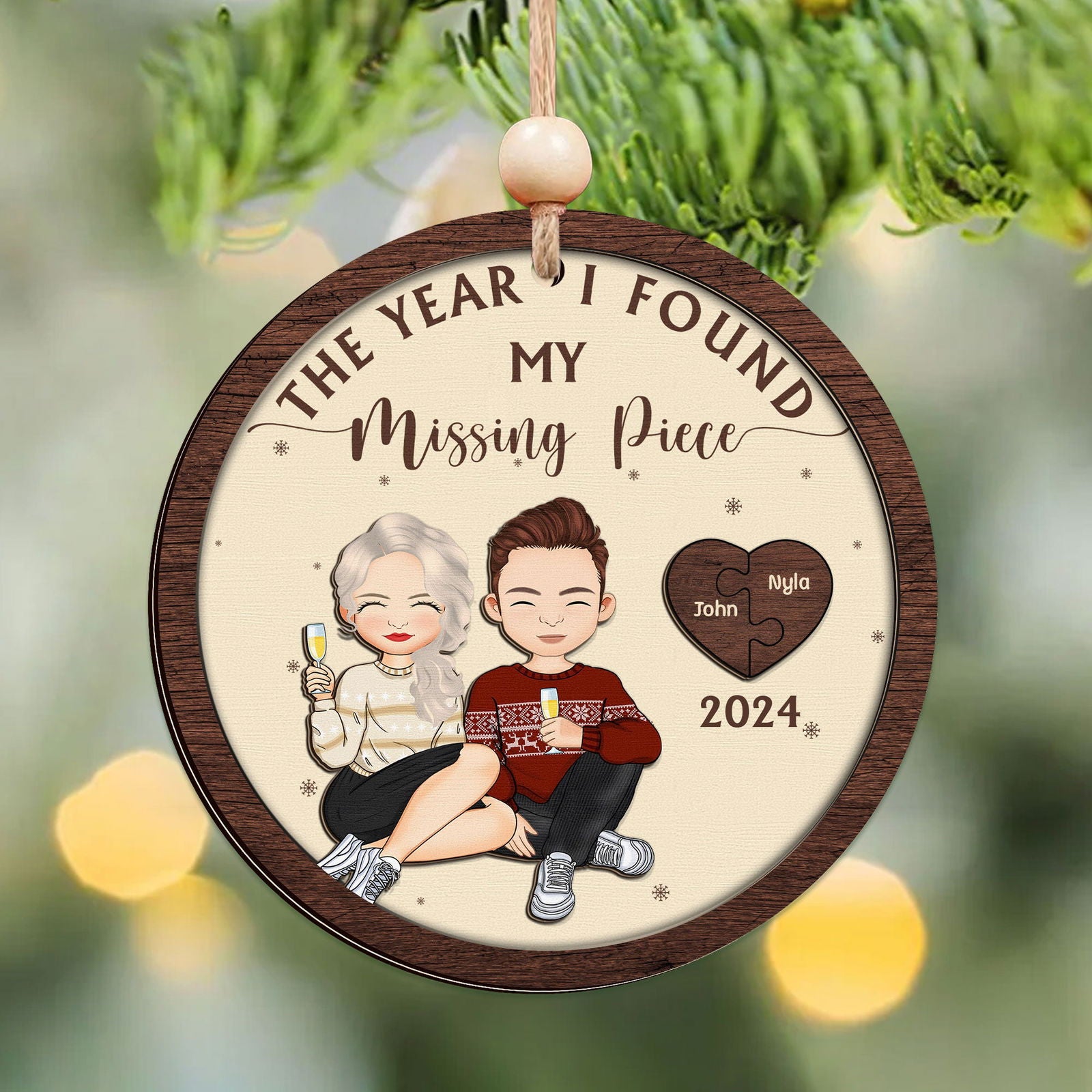 The Year I Found My Missing Piece Kissing Couples - Personalized 2-Layered Wooden Ornament CF806 - 19Gifts