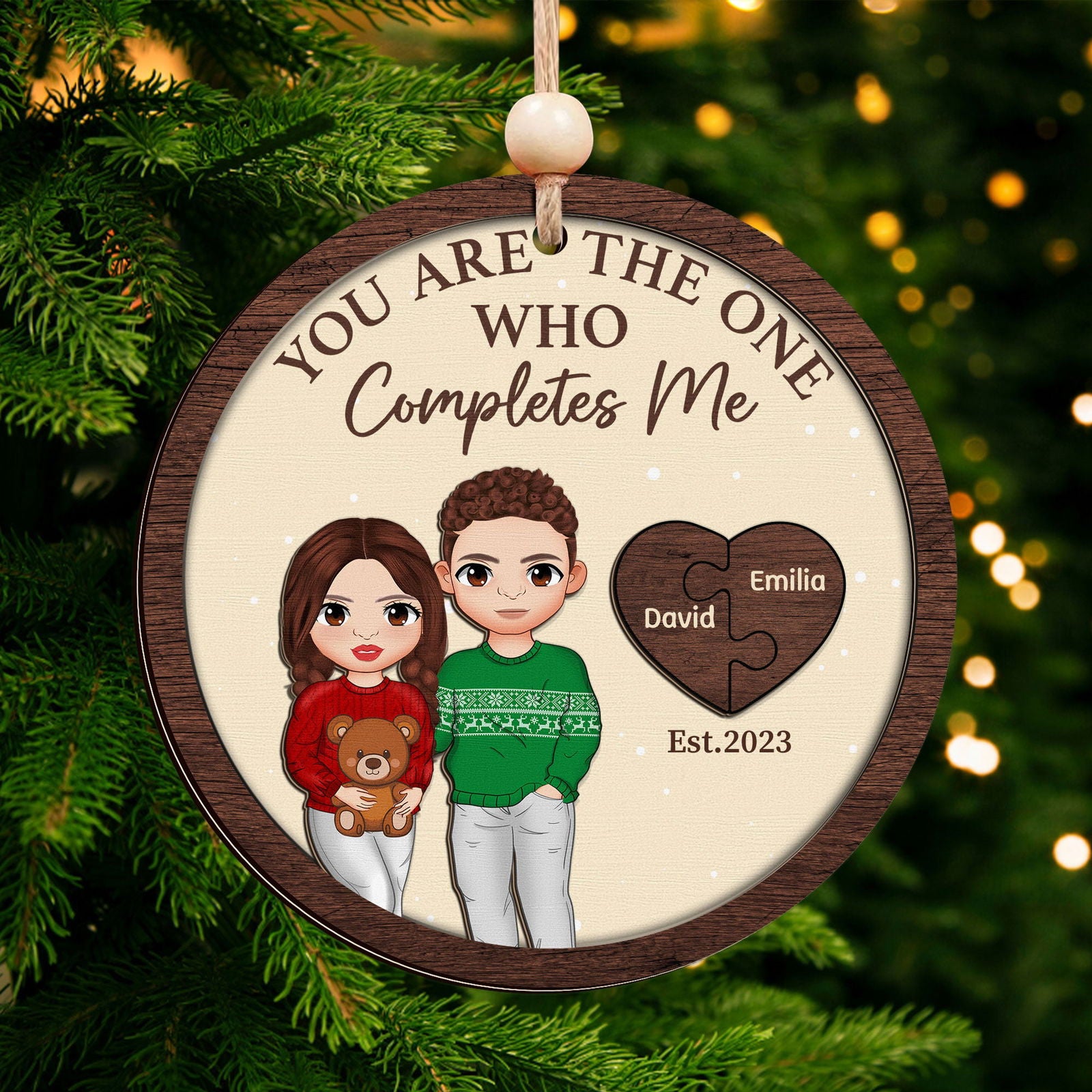 Two Layer Wooden Couple Ornament, Customized You Are My Missing Piece Love Ornament, CF711 - 19Gifts