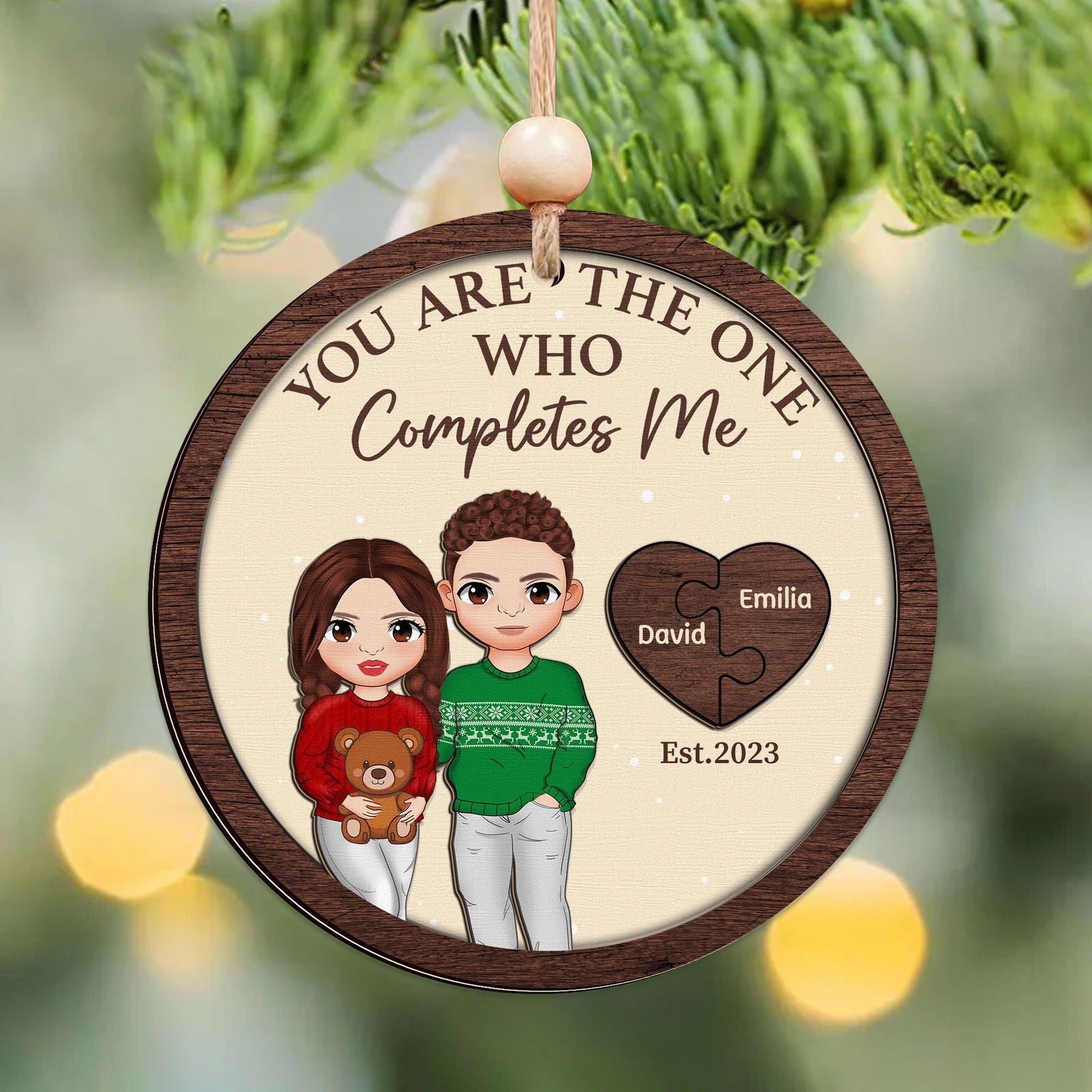 Two Layer Wooden Couple Ornament, Customized You Are My Missing Piece Love Ornament, CF711 - 19Gifts