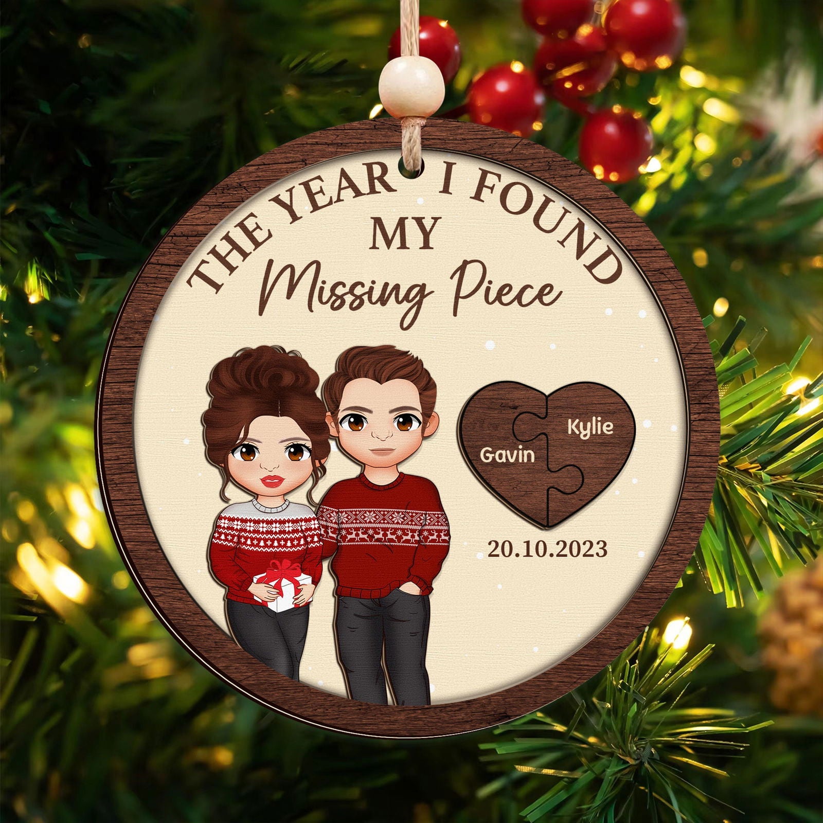 Two Layer Wooden Couple Ornament, Customized You Are My Missing Piece Love Ornament, CF711 - 19Gifts
