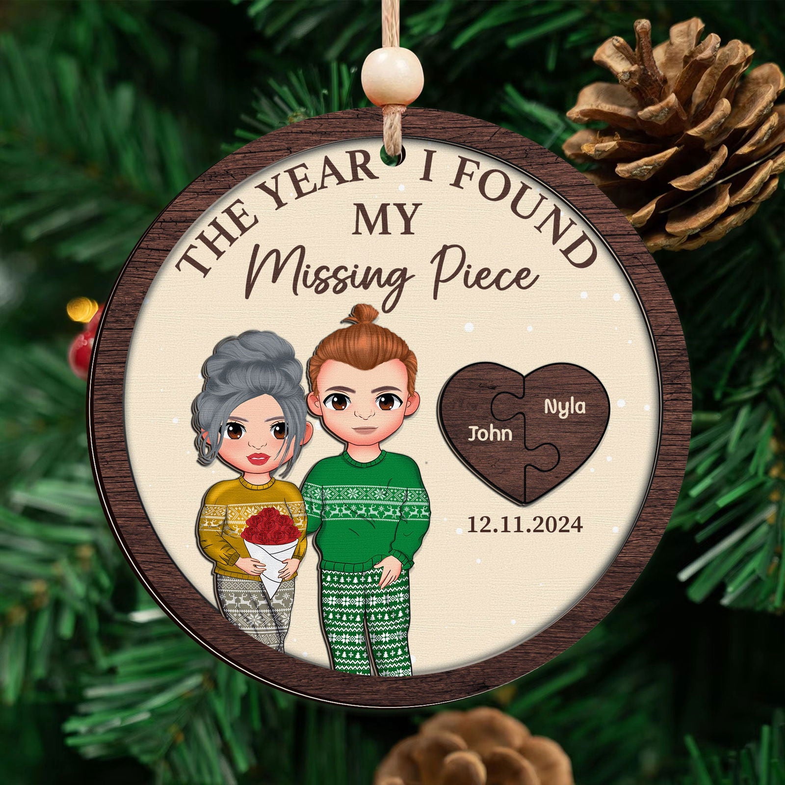 Two Layer Wooden Couple Ornament, Customized You Are My Missing Piece Love Ornament, CF711 - 19Gifts