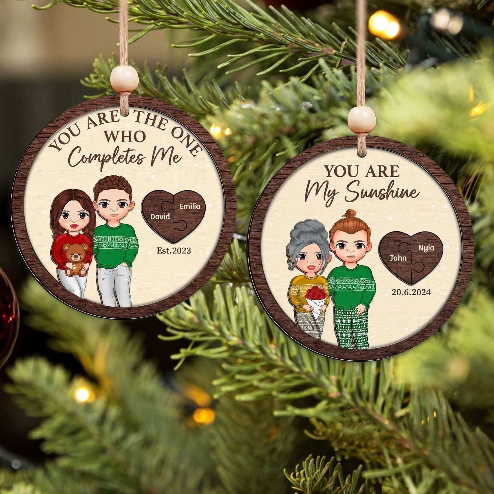 Two Layer Wooden Couple Ornament, Customized You Are My Missing Piece Love Ornament, CF711 - 19Gifts