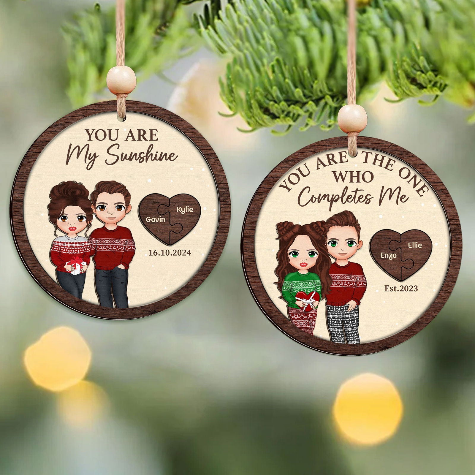 Two Layer Wooden Couple Ornament, Customized You Are My Missing Piece Love Ornament, CF711 - 19Gifts