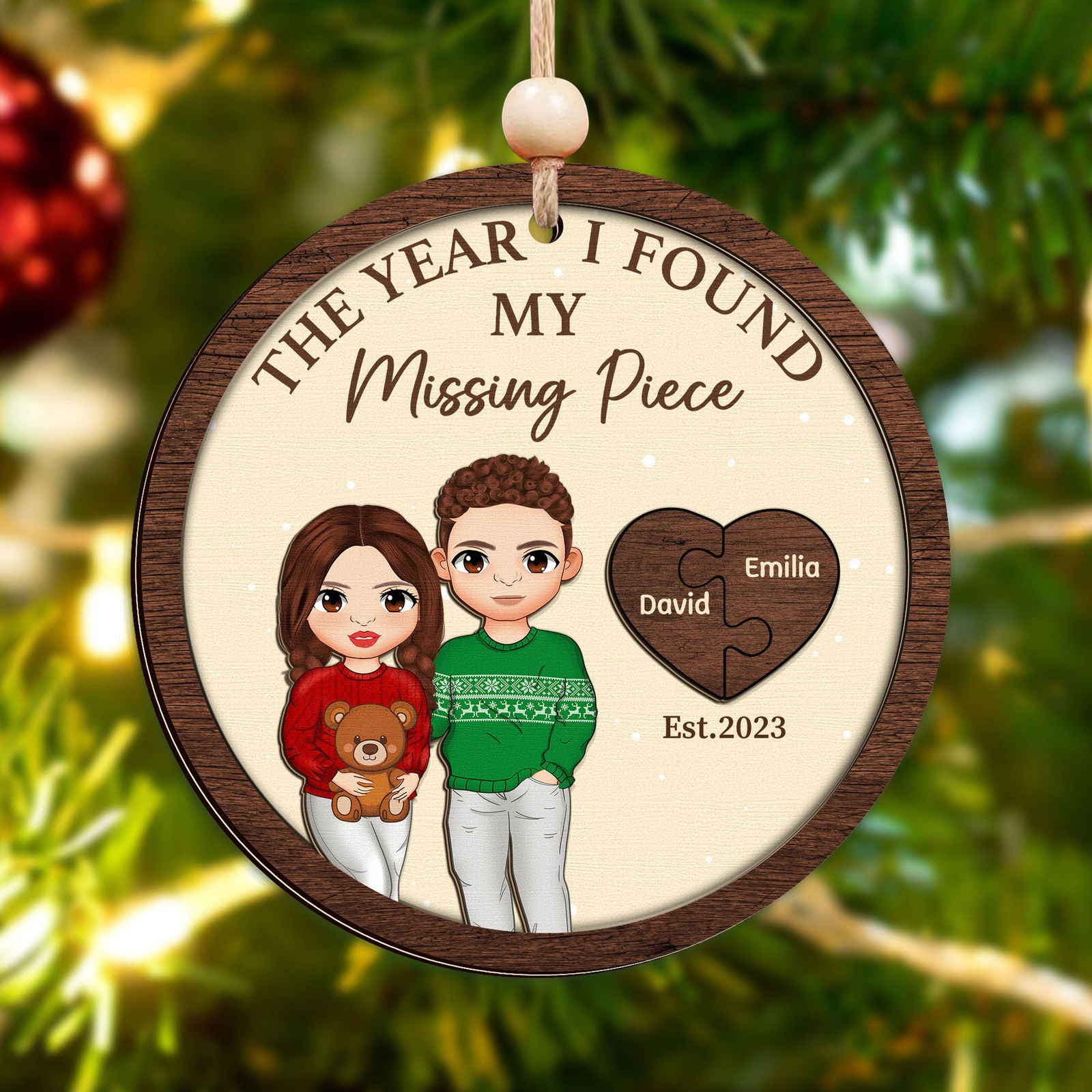 Two Layer Wooden Couple Ornament, Customized You Are My Missing Piece Love Ornament, CF711 - 19Gifts