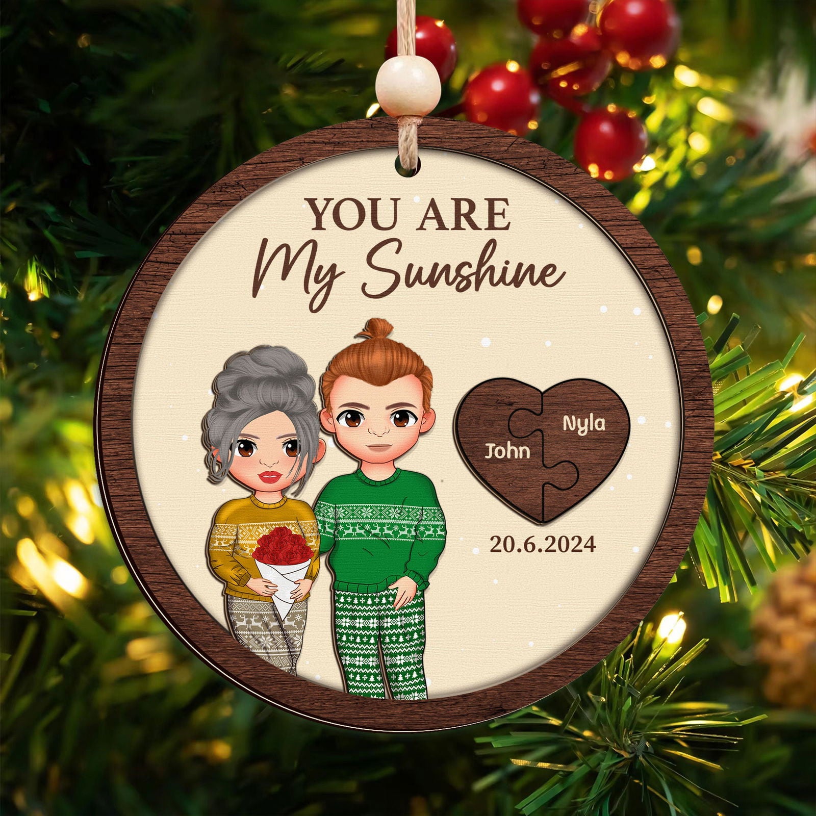 Two Layer Wooden Couple Ornament, Customized You Are My Missing Piece Love Ornament, CF711 - 19Gifts