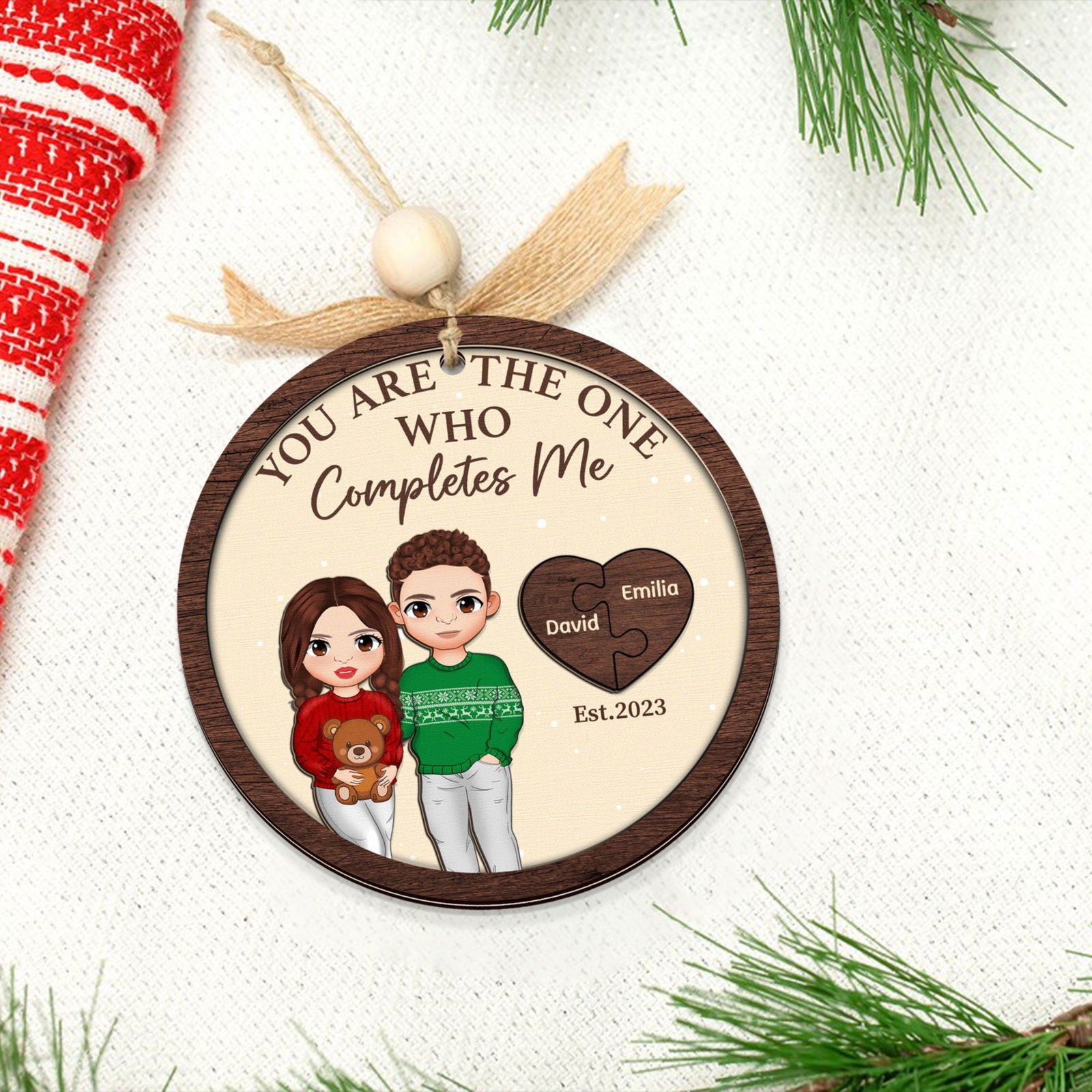 Two Layer Wooden Couple Ornament, Customized You Are My Missing Piece Love Ornament, CF711 - 19Gifts
