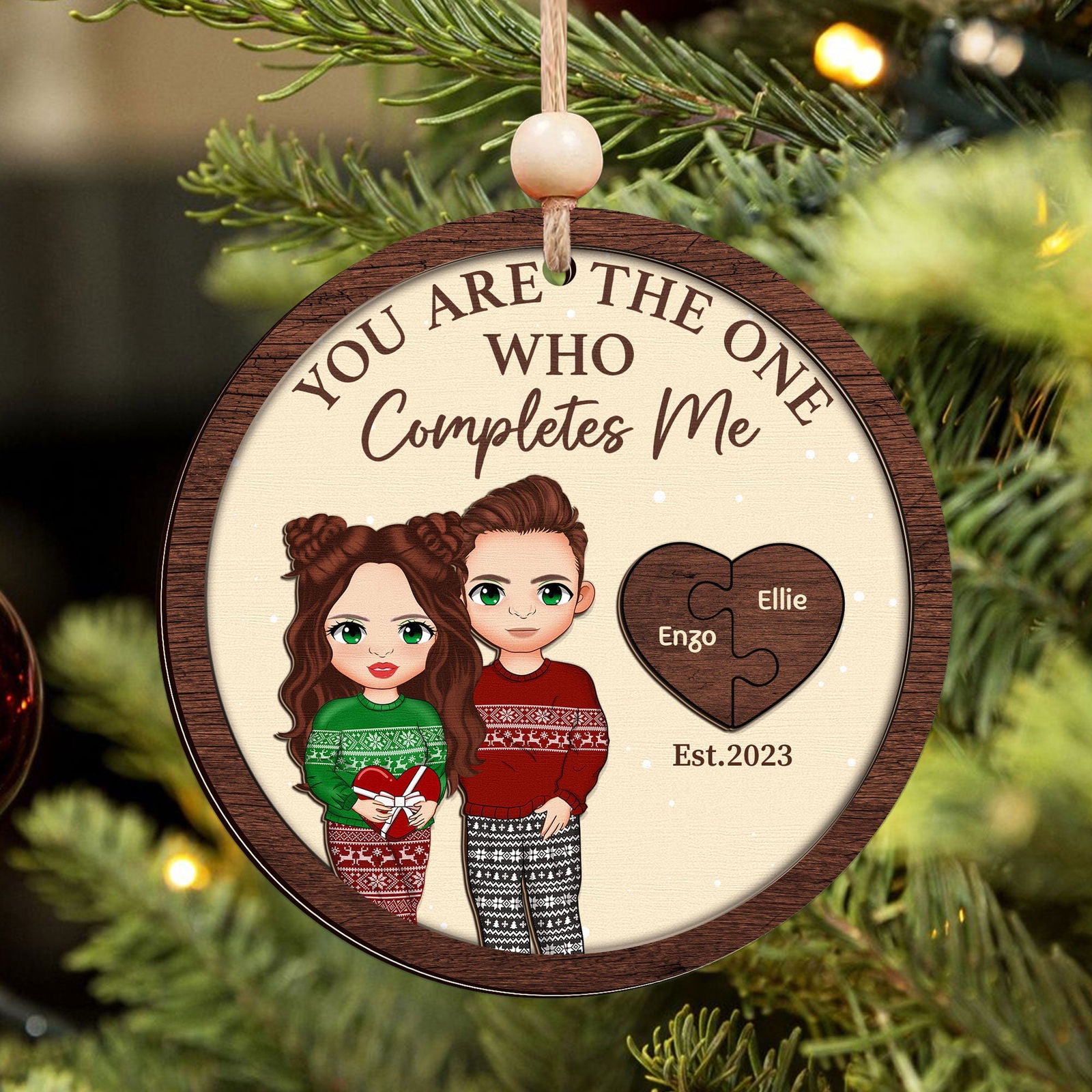 Two Layer Wooden Couple Ornament, Customized You Are My Missing Piece Love Ornament, CF711 - 19Gifts