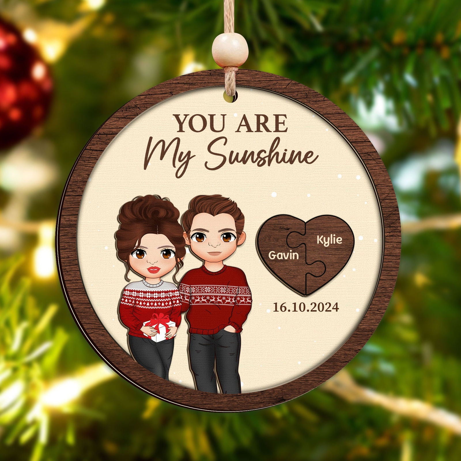 Two Layer Wooden Couple Ornament, Customized You Are My Missing Piece Love Ornament, CF711 - 19Gifts