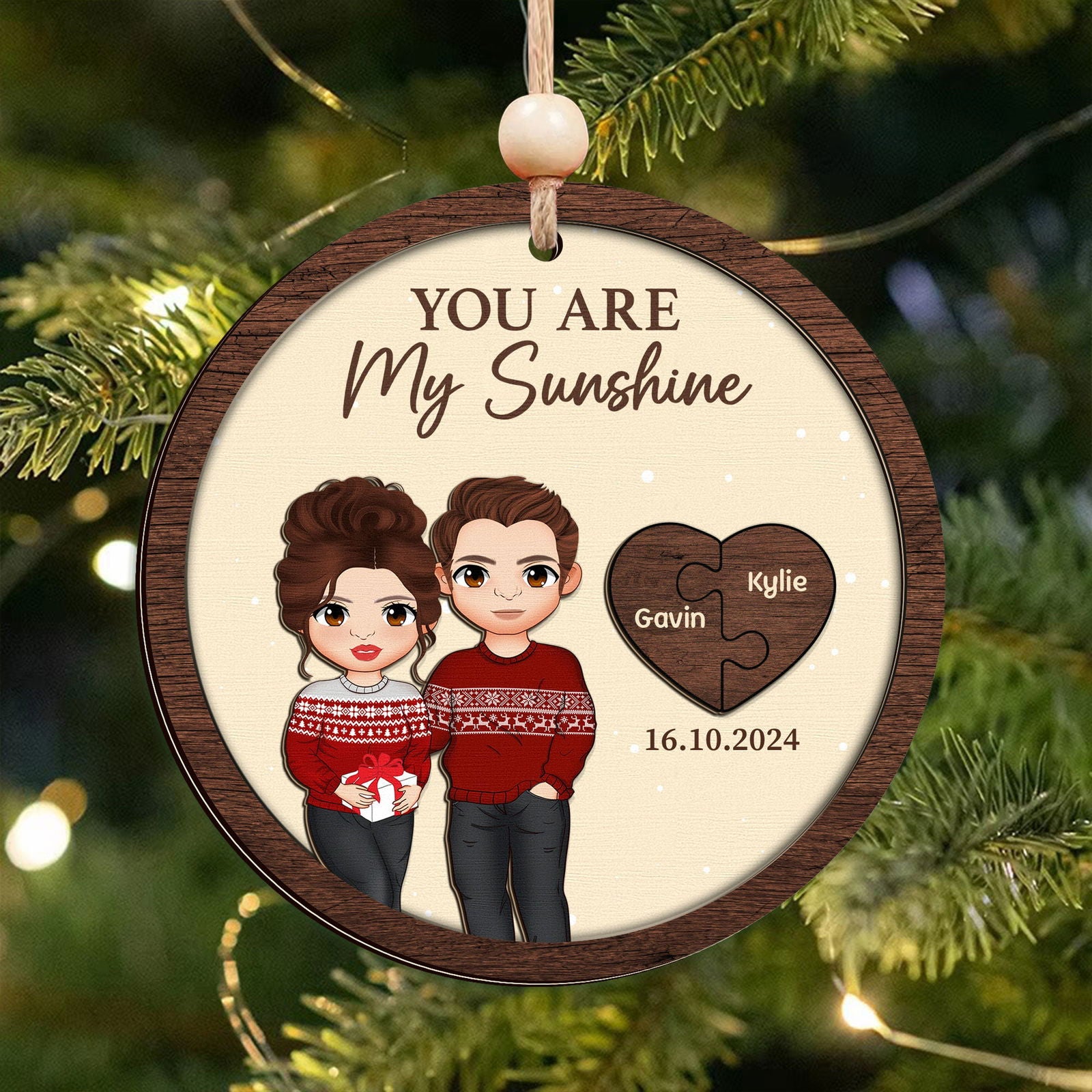 Two Layer Wooden Couple Ornament, Customized You Are My Missing Piece Love Ornament, CF711 - 19Gifts