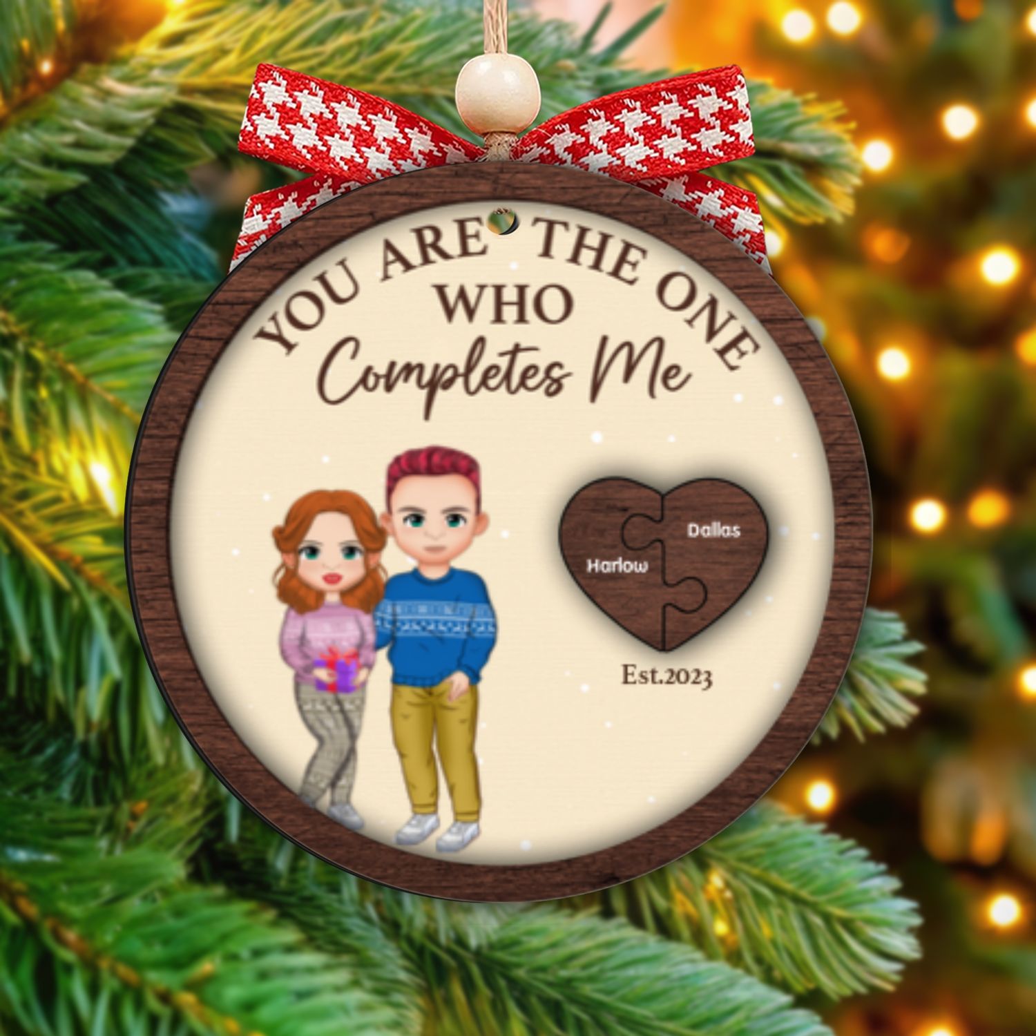 Two Layer Wooden Couple Ornament, Customized You Are My Missing Piece Love Ornament, CF711 - 19Gifts