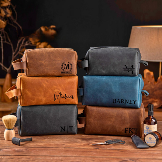 Personalized Men's Leather Toiletry Bag Groomsmen Gifts, Dopp Kit Men's Leather Accessory, Anniversary Gift for Him Graduation Gift for Him GIF02